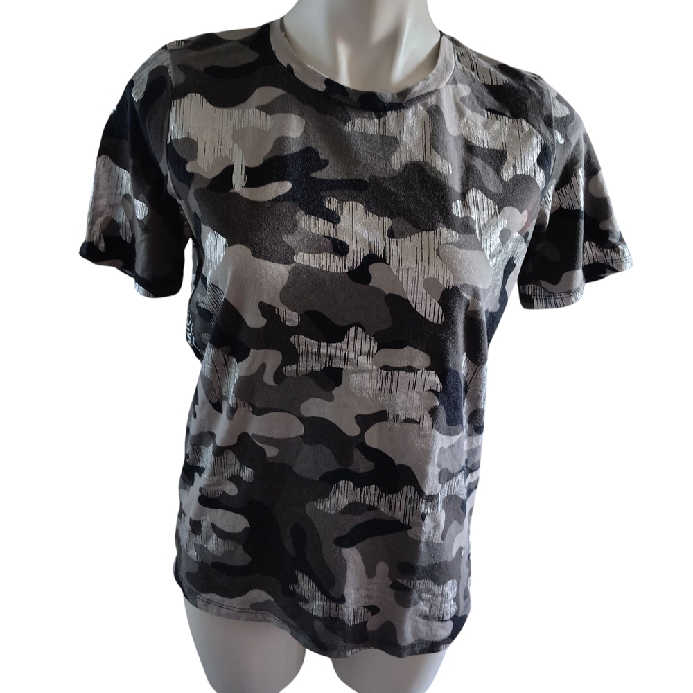 Michael Kors Black and Gray Camouflage Short Sleeve Tee